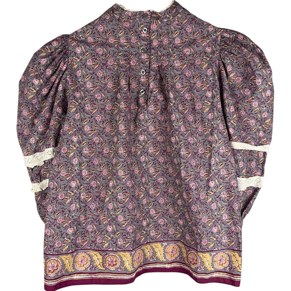 Hunter Bell Molly Blouse Puff Sleeve Printed Poplin Cotton Size Large - Picture 5 of 10
